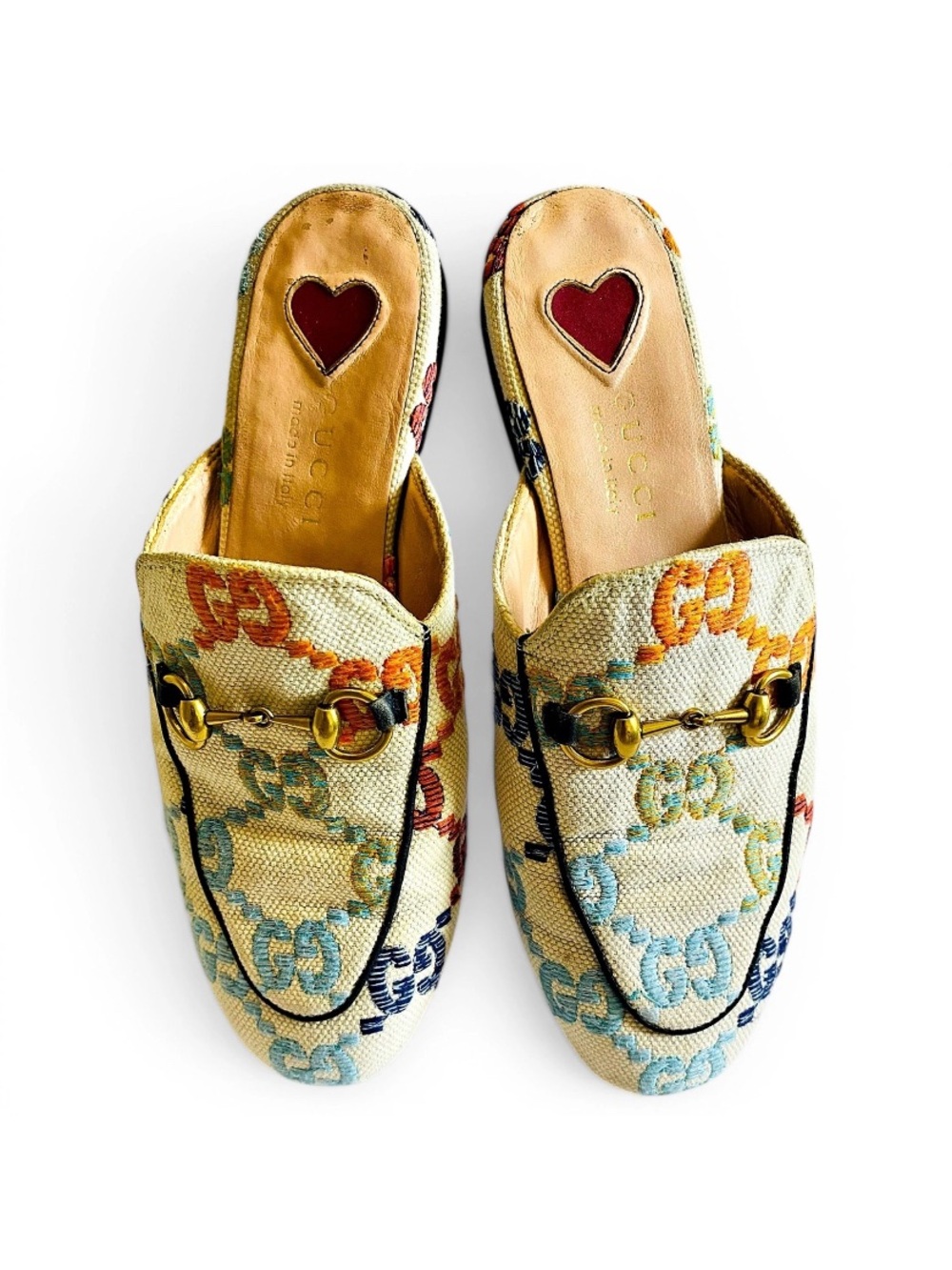 🛍️Gucci Authentic Princeton Embroidered Canvas Horsebit Mules